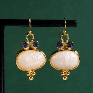 NEW Tierney French Regency 18K Gold Plated White Stone Drop Earrings